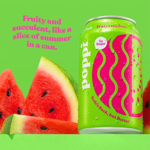 Poppi Watermelon Prebiotic Soda Can Perspective: left
