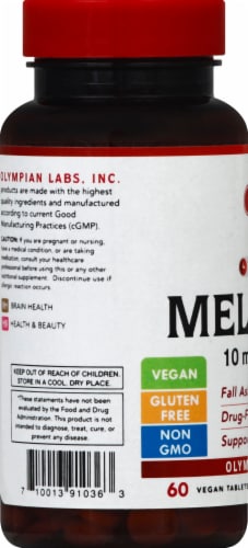 Olympian Labs Melatonin Time Release Tablets 10mg Perspective: left