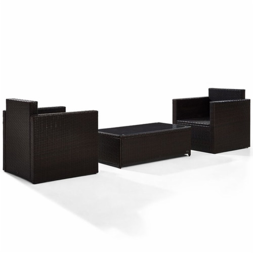 3 Piece Outdoor Seating Set With Gray Cushions - Two Outdoor Chairs & Glass Top Table Perspective: left