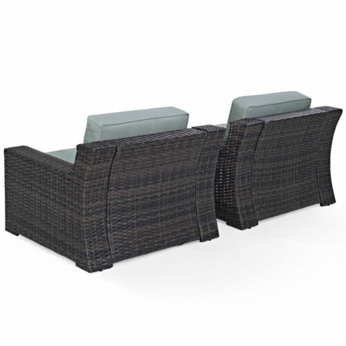 BEAUFORT 2 PC OUTDOOR WICKER SEATING SET WITH MIST CUSHION -  TWO OUTDOOR WICKER CHAIRS Perspective: left