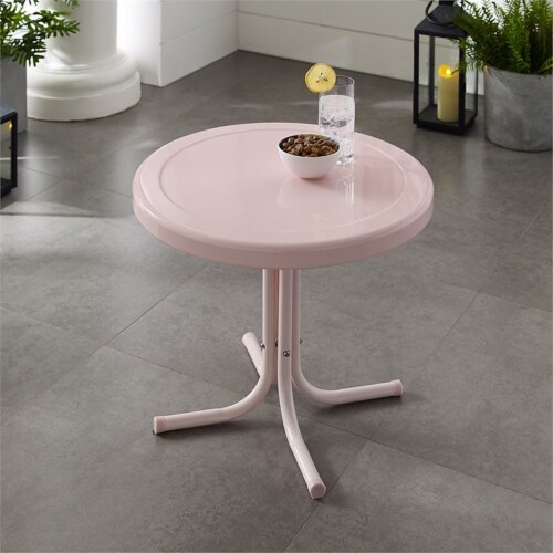 Furniture Retro Sturdy Steel Patio End Table in Pink Crosley 1