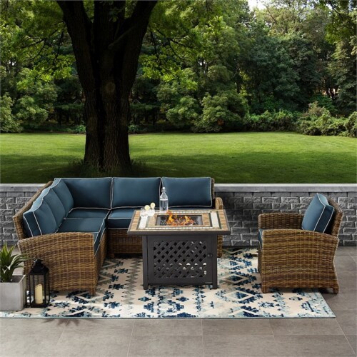 Furniture Bradenton Polyester 5 Piece Patio Fire Pit Sectional Set