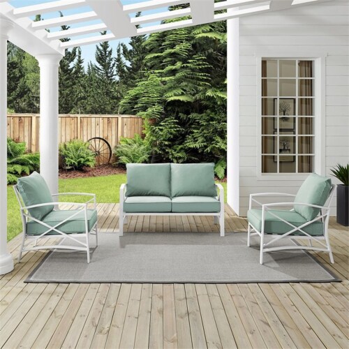 Crosley Kaplan 3 Piece Patio Sofa Set in Mist and White Perspective: left