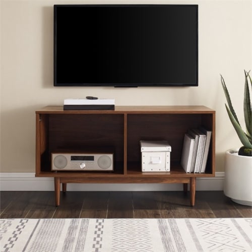 Crosley Liam Medium Record Storage Console Cabinet - Walnut Perspective: left