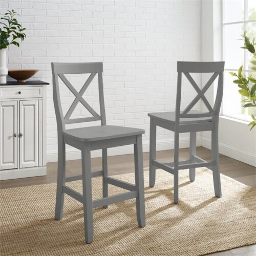 Crosley 24  Solid Wood X-Back Counter Stool in Gray (Set of 2) Perspective: left