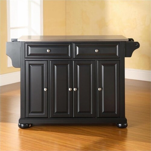 Crosley Alexandria Stainless Steel Top Kitchen Island in Black Finish Perspective: left