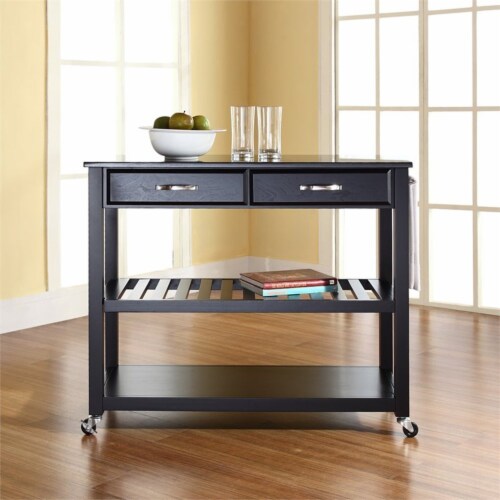 Kitchen Cart Island Solid Black Granite Top in Black - Crosley Perspective: left