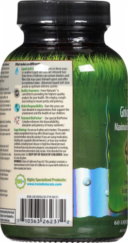 Irwin Naturals Advanced Ginkgo Smart Focus & Memory Dietary Supplement Soft Gels Perspective: left