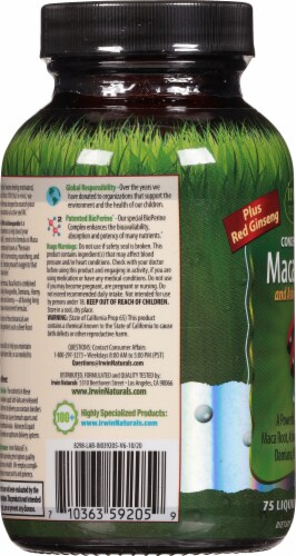 Irwin Naturals® Concentrated Maca Root and Ashwagandha Dietary Supplement Liquid Soft Gels Perspective: left