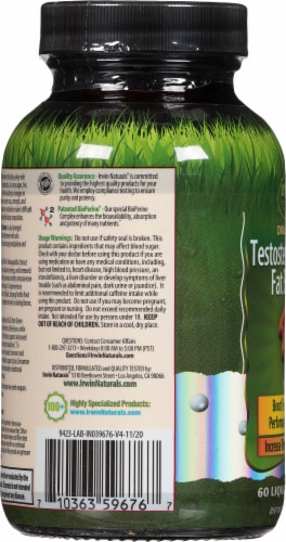 Irwin Naturals Dual Action Testosterone-Extra Fat Burner Dietary Supplement Liquid Soft Gels Perspective: left
