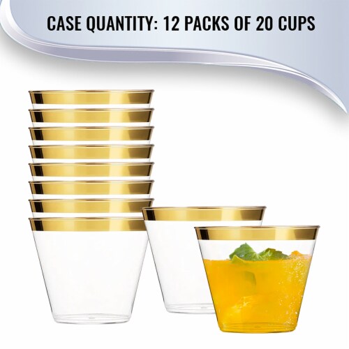 9 oz. Clear with Metallic Gold Rim Round Disposable Plastic Cups (240 Cups) Perspective: left