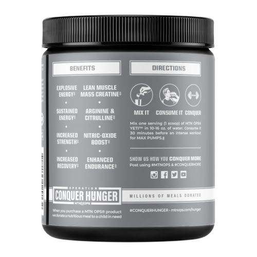 MTN OPS® Yeti™ Blue Raspberry Pre-Workout Powder Perspective: left