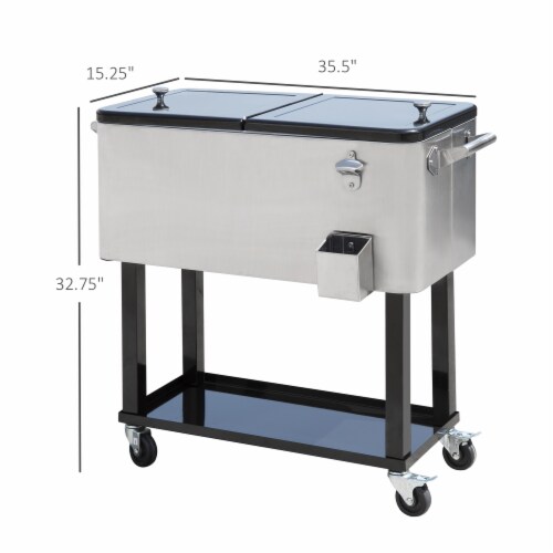 80qt Patio Portable Rolling Cooler Cart Stainless Steel Outdoor Ice Beer Chest Perspective: left