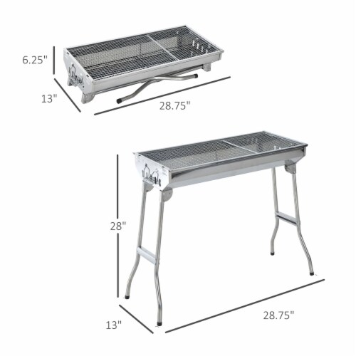 29 Fordable BBQ Charcoal Grill Stainless Steel Backyard Cooker Silver Party Perspective: left