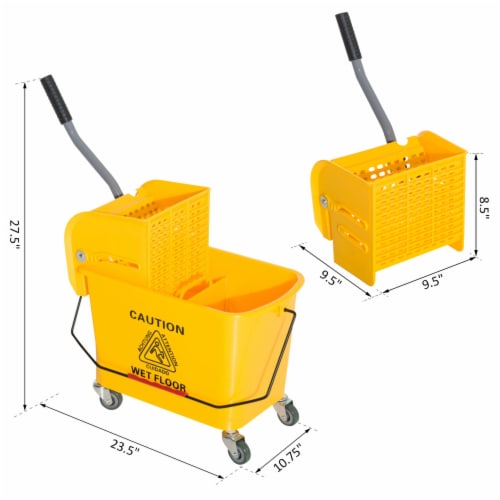 5 Gallon Mini Press Mop Bucket with Wringer 20L Rolling Cart Yellow Perspective: left