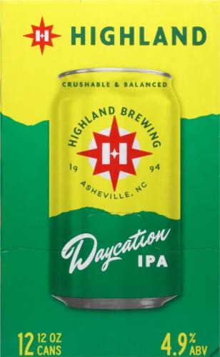 Highland Brewing Daycation IPA Beer Cans Perspective: left