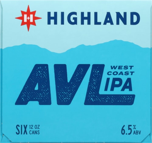 Highland Brewing AVL Tropical Juicy Citrus IPA Craft Beer Cans Perspective: left