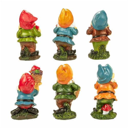 Juvale Happy Mini Gnome Figurines for Fairy Gardens (4 inches, Set of 6) Perspective: left
