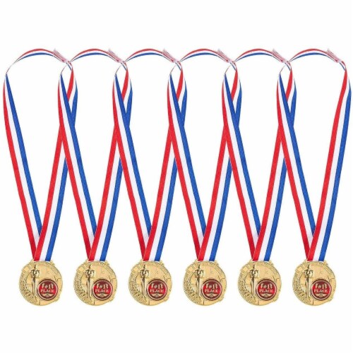 6-Pack 1st Place Gold Award Winner Medals w/ Ribbons 2.5  Diameter Perspective: left