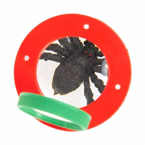 Plastic Transparent Bug Viewer Jar for Kids, with 3X Magnifying Lens,  Red and Green Perspective: left