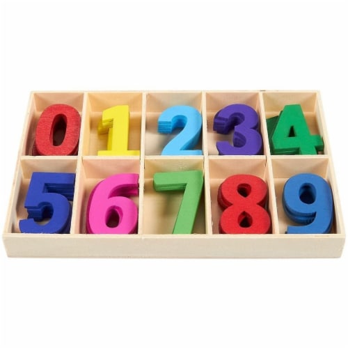 Wooden Numbers for Learning Games, Educational Tool (Rainbow Colors, 50 Pieces) Perspective: left
