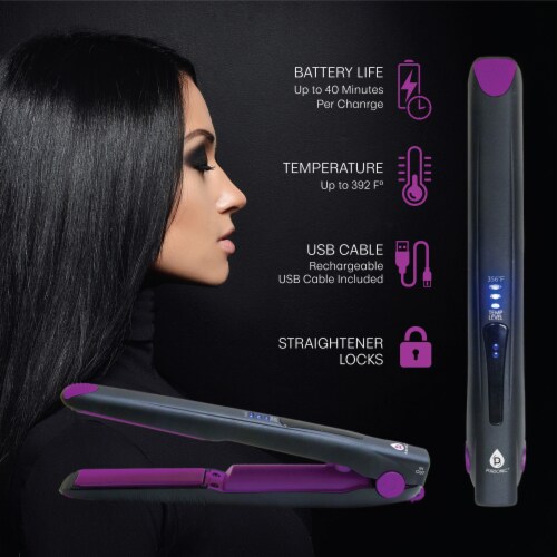 Pursonic USB Rechargeable Hair Straightener in Black and Purple One Size Pick n Save