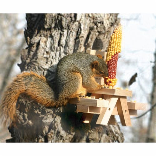 Woodlink Wooden Mini Picnic Table 1 Ear Corn Cob Squirrel Feeder Feeding Station Perspective: left