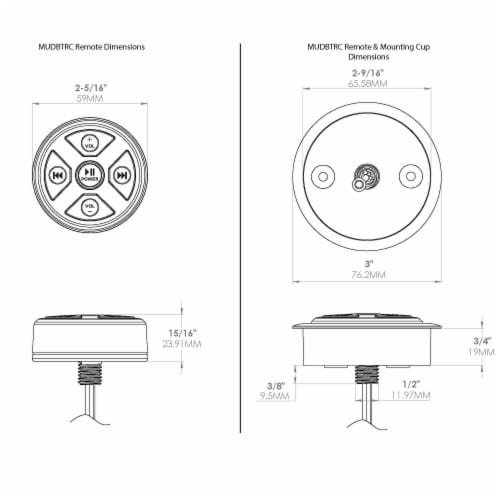 MTX MUDBTRC Universal Boat Motorcycle Bluetooth Audio Receiver & Remote Control Perspective: left
