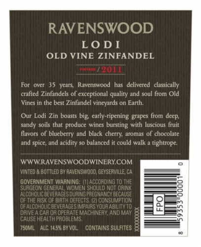 Ravenswood Lodi Zinfandel Red Wine Perspective: left