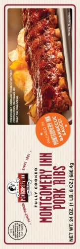 Montgomery Inn Fully Cooked Mongomery Inn Pork Ribs with Barbecue Sauce Perspective: left