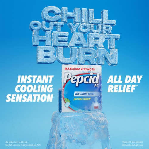 Pepcid AC Maximum Strength Heartburn Tablets, Icy Cool Mint Perspective: left