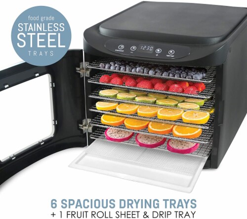 Elite by Maxi-Matic Stainless Steel Tray Programmable Food Dehydrator Perspective: left