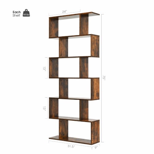 Slickblue 6 Tier S-Shaped Bookshelf Storage Display Bookcase Decor Z-Shelf Perspective: left