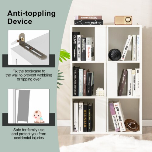 Slickblue 3-Tier 6 Cube Freestanding Bookcase with Anti-toppling Device Perspective: left