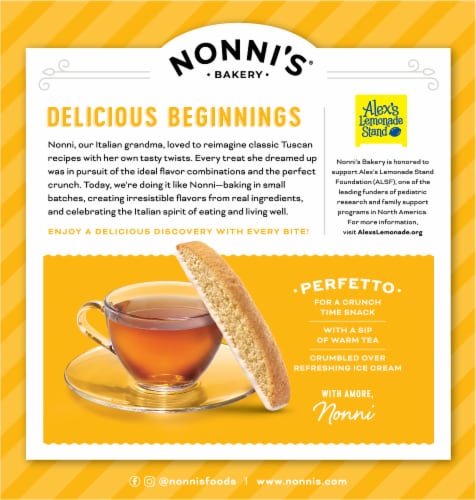 Nonni's Limone Biscotti Cookies Perspective: left