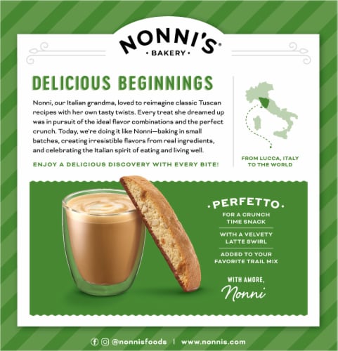 Nonni's Toffee Almond Biscotti Cookies Perspective: left