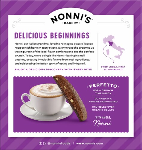 Nonni's Dark Chocolate Almond Biscotti Perspective: left