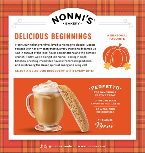Nonni's Pumpkin Spice Biscotti Cookies Perspective: left