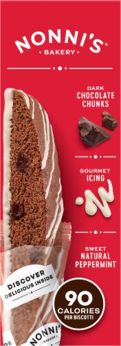 Nonni's Dark Chocolate Peppermint Biscotti Cookies Perspective: left