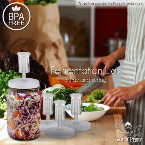 Year of Plenty White Fermentation Lids | for Wide Mouth Mason Jars | 4-Pack Perspective: left