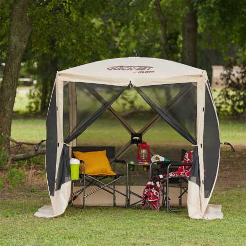 CLAM Quick-Set Traveler 6 x 6 Ft Portable Outdoor 4 Sided Canopy Shelter, Tan Perspective: left
