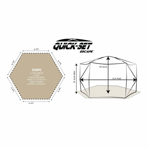 CLAM Quick-Set Escape 11.5 x 11.5 Ft Portable Outdoor Camping Shelter, Gray Perspective: left