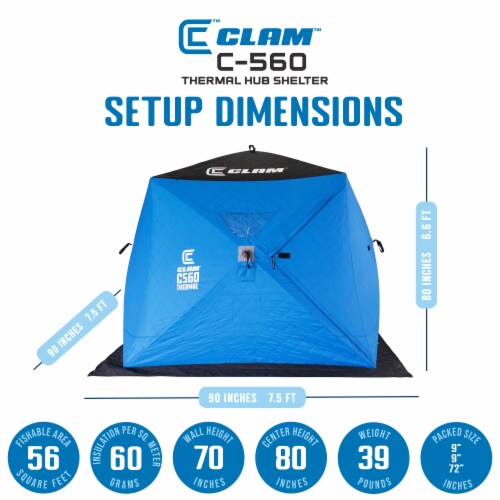 CLAM C-560 Portable 7.5 Ft 4 Person Pop Up Ice Fishing Thermal Hub