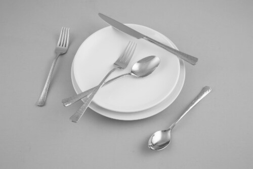 Cambridge Silversmiths Raegan Hammered Flatware Set - Mirror Perspective: left