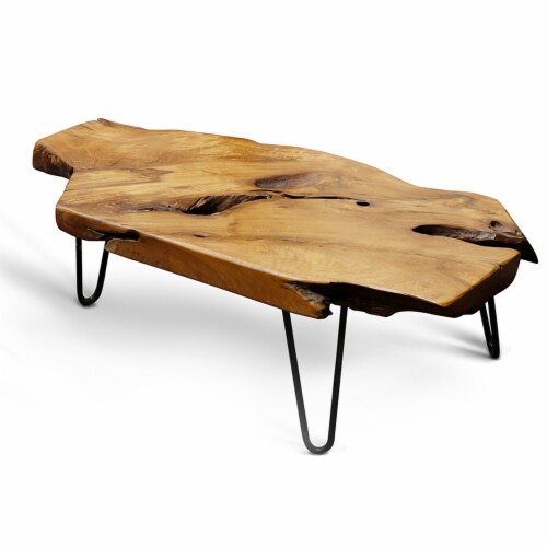 StyleCraft Natural Wood Edge Teak Coffee Cocktail Table w Clear