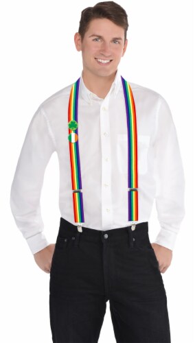 Amscan St. Patrick's Day Rainbow Suspenders with Buttons Perspective: left