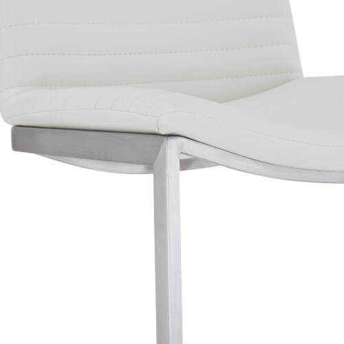 Lucas 26  Counter Height Barstool in Brushed Stainless Steel Finish and White Faux Leather Perspective: left