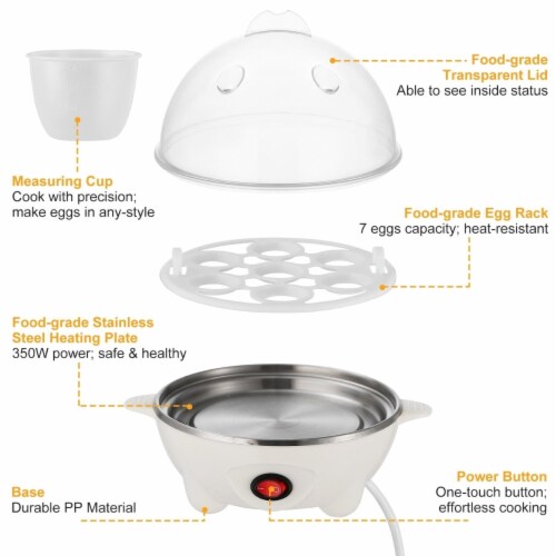 7 Egg Capacity w/ Auto-Off Hard-Boiled Egg Maker Electric Egg Cooker Boiler, Size: 19.5, White