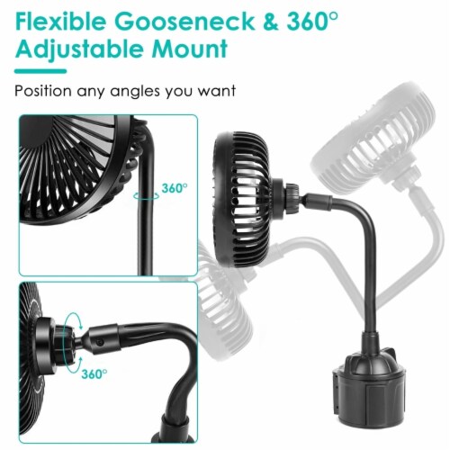 Car Cooling Fan Portable Car Cup Holder Fan Adjustable Gooseneck Fan with 3 Speeds for Car Perspective: left
