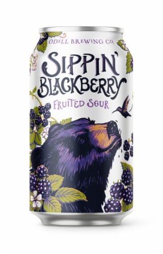 Odell Brewing Sippin' Blackberry Fruited Sour Craft Beer Perspective: left